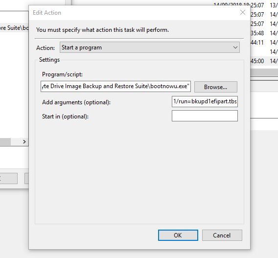 Task Scheduler action tab